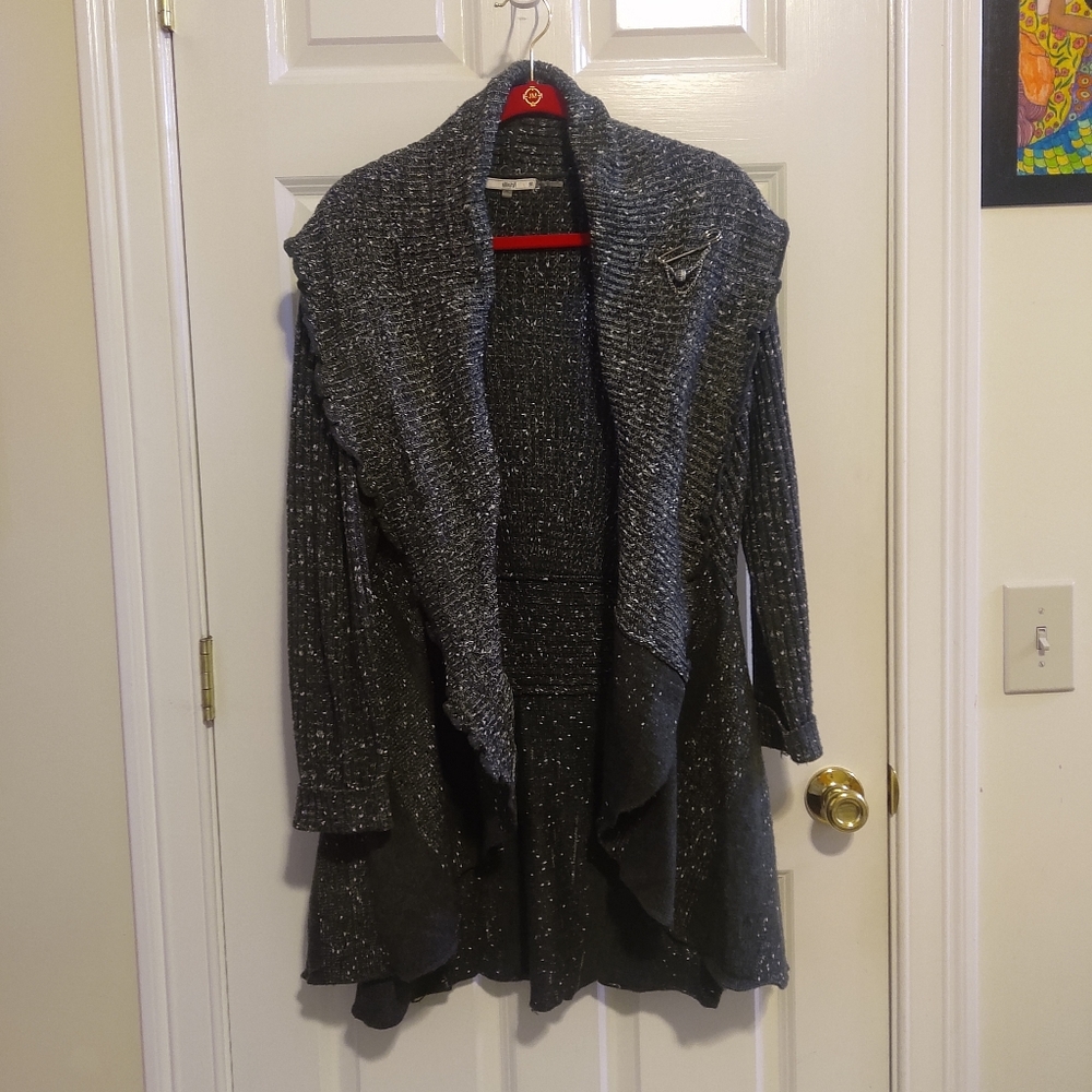 Sioni Women's  Grey & White Shawl Collar Sweater Long Sleeve Size XL